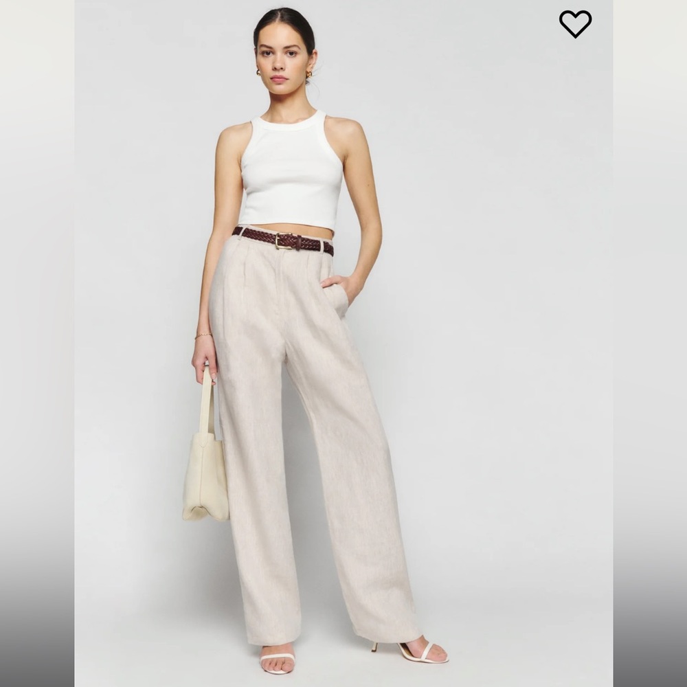 Reformation Petites Mason Linen Pant in color Oatmeal